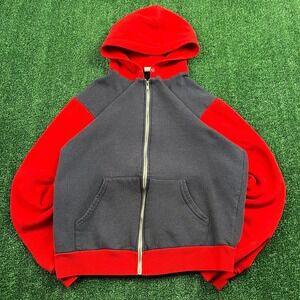 F497 Zip-Up Hoodie Men's Medium Red Navy Colorblock Cotton Polyester USA 80 Sty